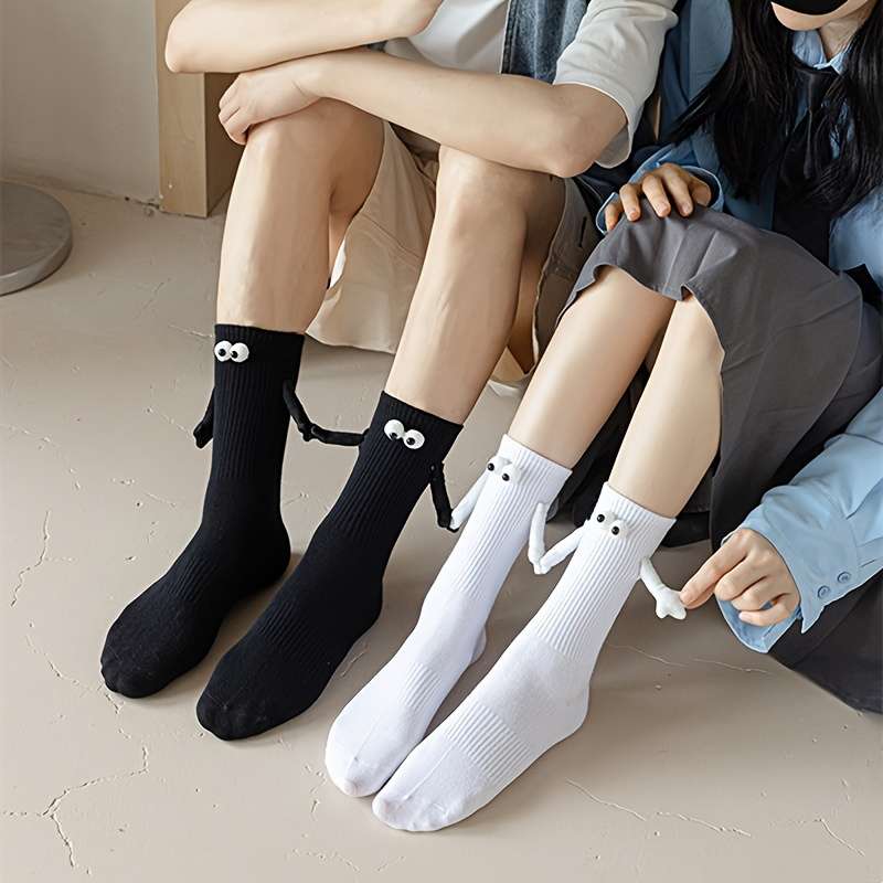 2 Pairs Black And White One Size High Elastic Socks