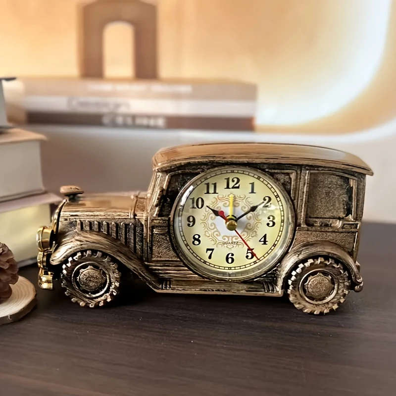 1pc Vintage Car-Shaped Alarm Clock Creative Bedside Office Decor Battery Operated AA Perfect