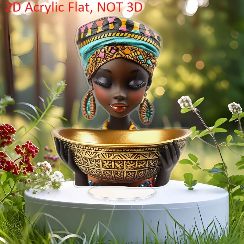1pc 2D Flat  A  Acrylic Flat Decoration Featuring an African Woman with a Colorful Headpiece Pe
