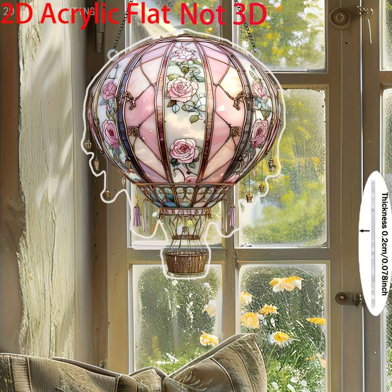 1pc 2D Flat   Fantasy Hot Air Balloon Garden Sun Catcher Acrylic Window Hanging Decoration