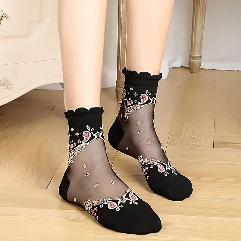 5 Pairs Of Mixed Colors Asian One Size High Elastic Socks