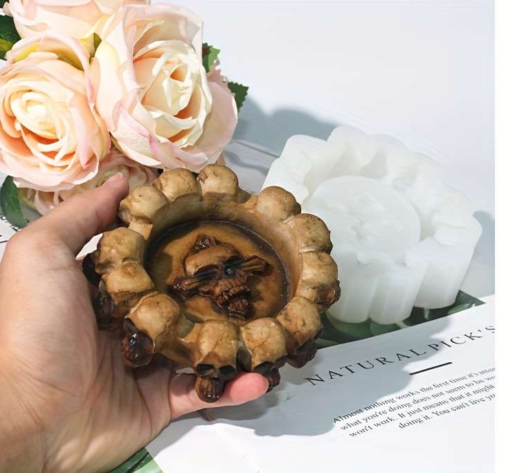 1pc Eclectic Skull Ashtray Gothic Round Resin Ashtray with Cross Detail Decorative Skeleton Head