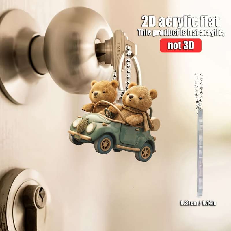 1pc 2D Flat   Cute Bear Car Hanging Accessory  Acrylic Rearview Mirror Decor Vintage G