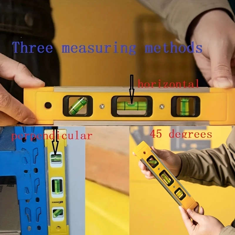 1pc 3in1 Magnetic Spirit Level Easy-Read Alloy Beam Professional Precision Tool with Dual Bubble