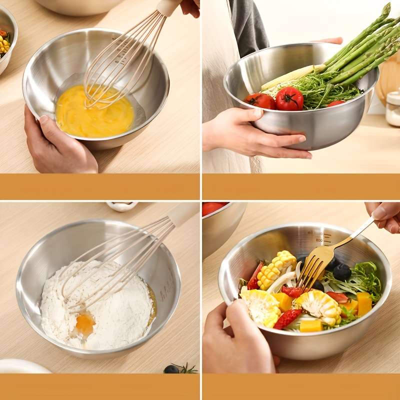 3pcs Stainless Steel Mixing Bowls Set Durable Food-Safe Kitchenware for Cooking Baking Ser