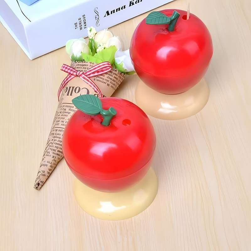 1pc Charming Red Apple-Shaped Toothpick Holder with Automatic Dispenser Realistic Design Perfect