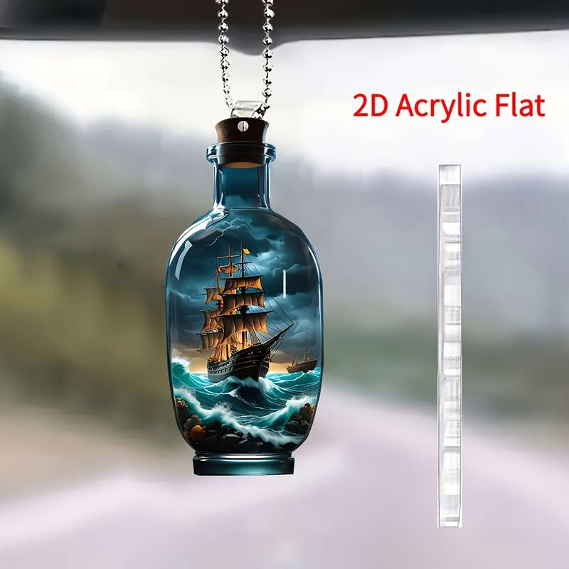 1pc 2D Flat   Acrylic Car Hanging Ornament Vintage Ship in Storm Design Perfect Holiday G
