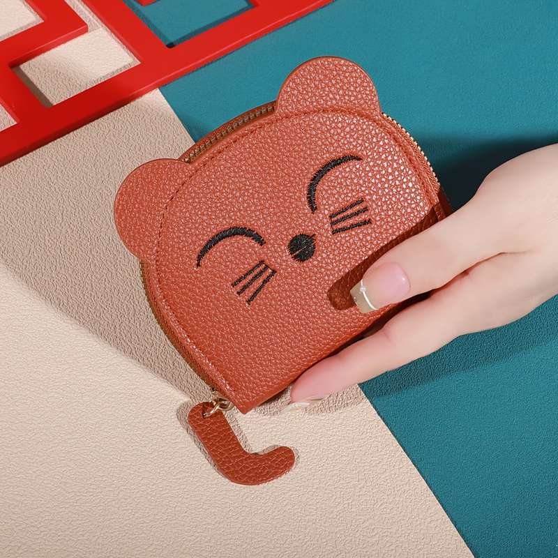1pc Playful Touch Adorable Cartoon Cat Mini Wallet C Sweet Style Coin Purse with Multiple Card Sl