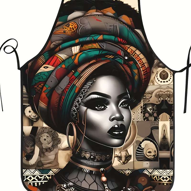 1pc African Woman Vintage Print Apron Durable Polyester 100% Knit Fabric 150g m? Opaque Hand Wa