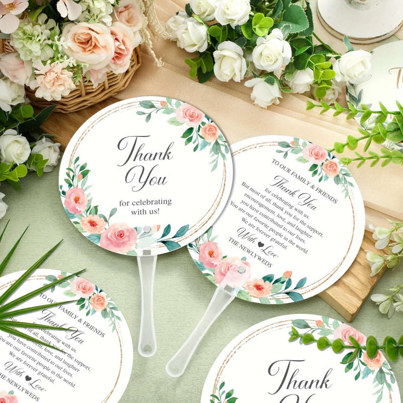 100pcs Elegant Floral Wedding Hand Fans With Handles