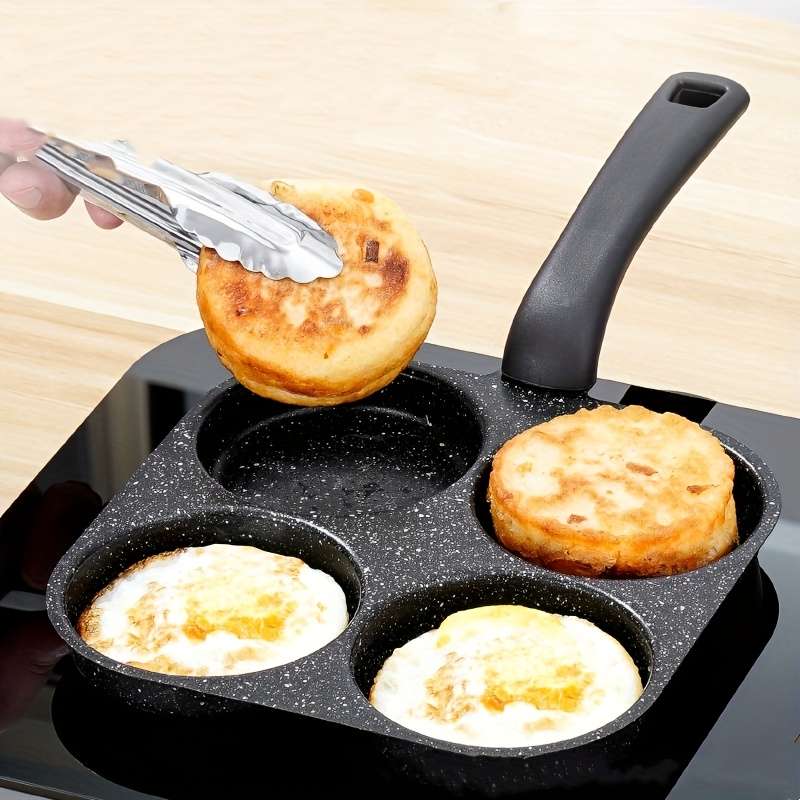 4-Cavity Non-Stick Frying Pan with Black Handle Heat-Resistant Microwave Gas Safe Easy to