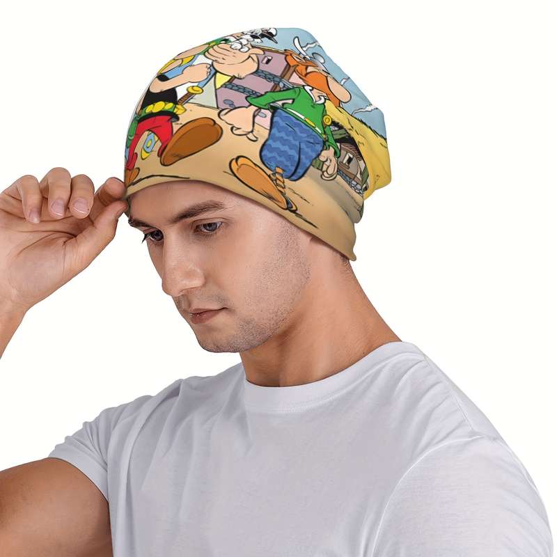 1pc Retro Comic Men's Skullies Beanies Vibrant Cartoon Print Street Style Fashion Caps Warm