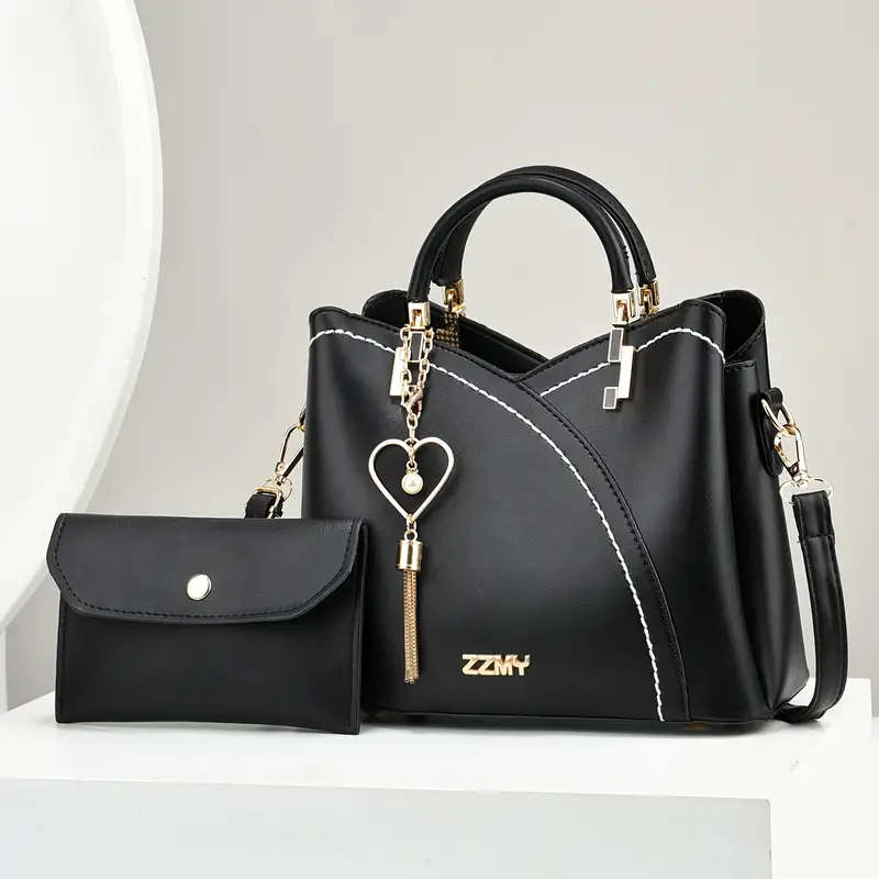 2pcs Stitched Handbag Women's Bag New Fashionable PU Molding Single Shoulder Crossbody Bag Color sen