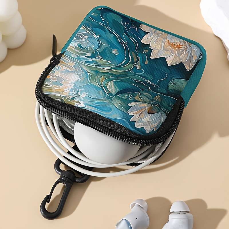 1pc 1pc for Lotus Pattern Printed Coin Purse with Buckle and Zipper Pocket Multifunctional Storag