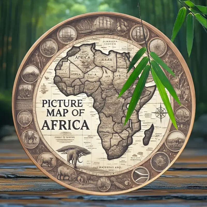 1pc Vintage Wooden Africa Map Wall Art Rustic Round Unfinished Wood Sign Farmhouse Style Hanging Dec