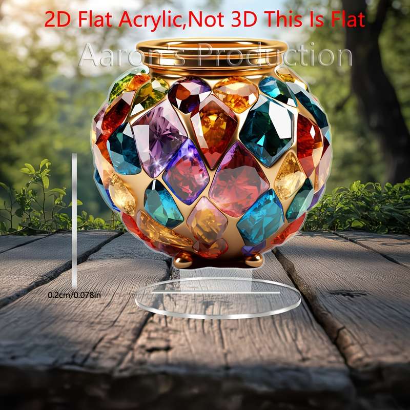 1pc 2D Flat  Acrylic Golden Colorful Gemstone Vase Bohemian Style Elegant  Design Perf
