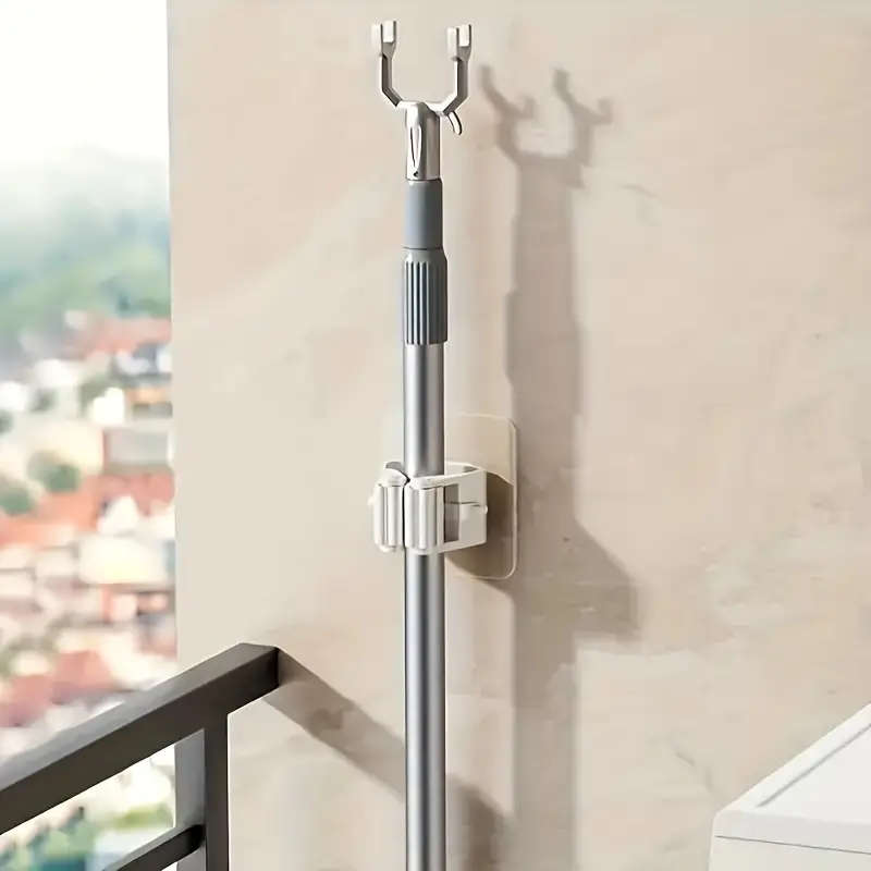 1pc Easy-Install Wall-Mounted Mop and Broom Holder Space-Saving Plastic Storage Rack