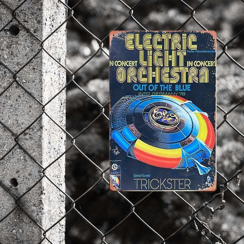 1pc  Vintage Electric Light Orchestra ELO Tin Sign Frameless Retro-Inspired Metal Wall Art wi