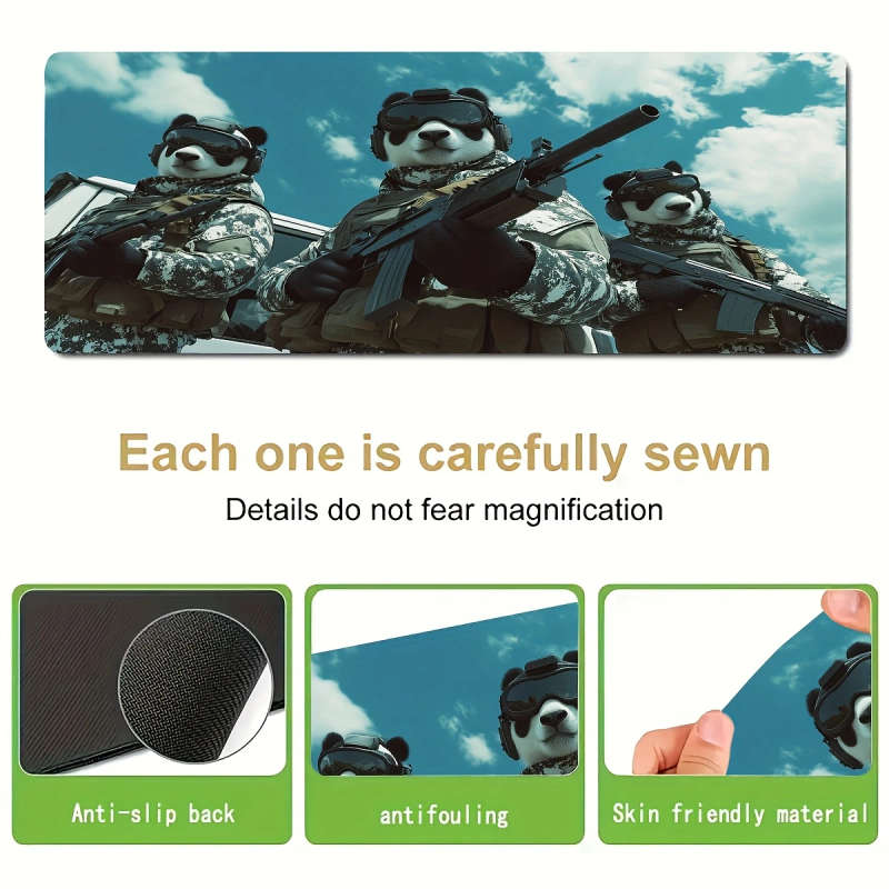 1pc 30x80cm Panda Warrior Military-Themed Gaming Mouse Pad Stylish Durable Rubber Desk Accessory