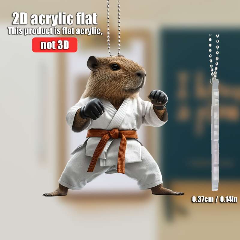 1pc 2D Flat   Taekwondo Capybara Acrylic Hanging Charm  Martial Arts Design with Karat