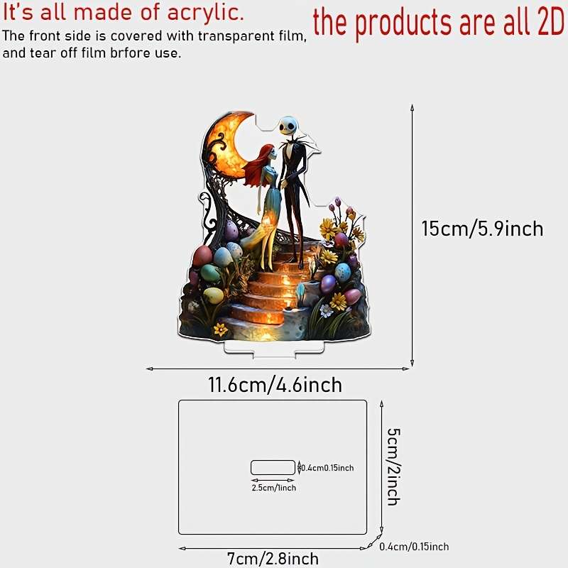 1pc 2D Flat  Classic  Plane Detachable Acrylic Tabletop Ornament Disney Jack and Sally Romance