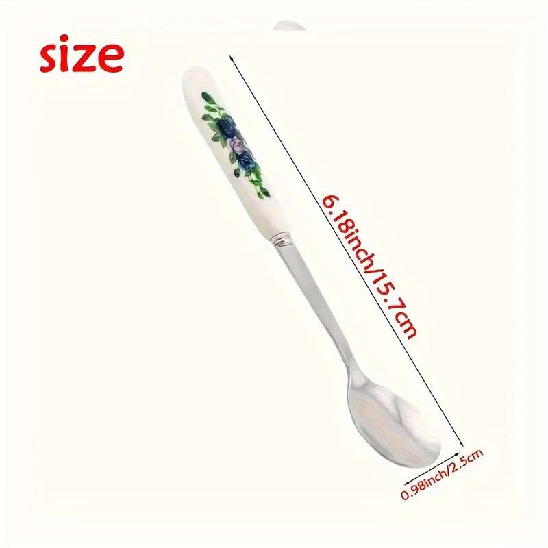 6pcs OUKEAI Stainless Steel Coffee Spoons with Floral Ceramic Handles Elegant Mixing Serving