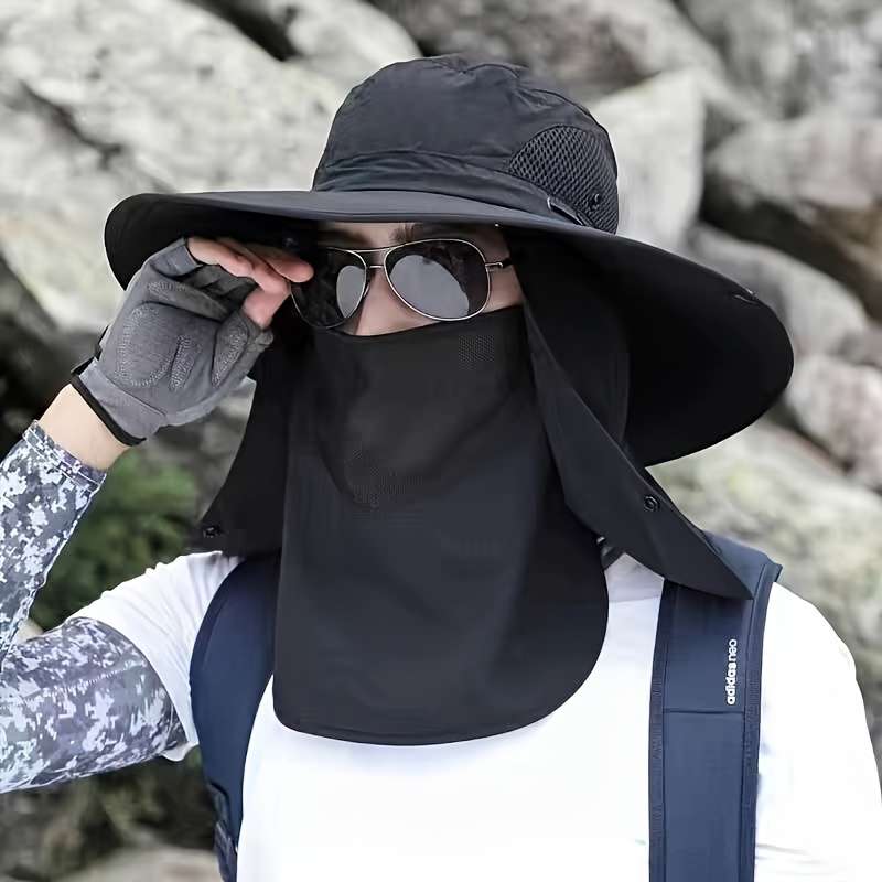 1pc of Taslon Sun Hat Fisherman Hat Large Round Hat Foldable with Detachable Mask Anti-Ultrav
