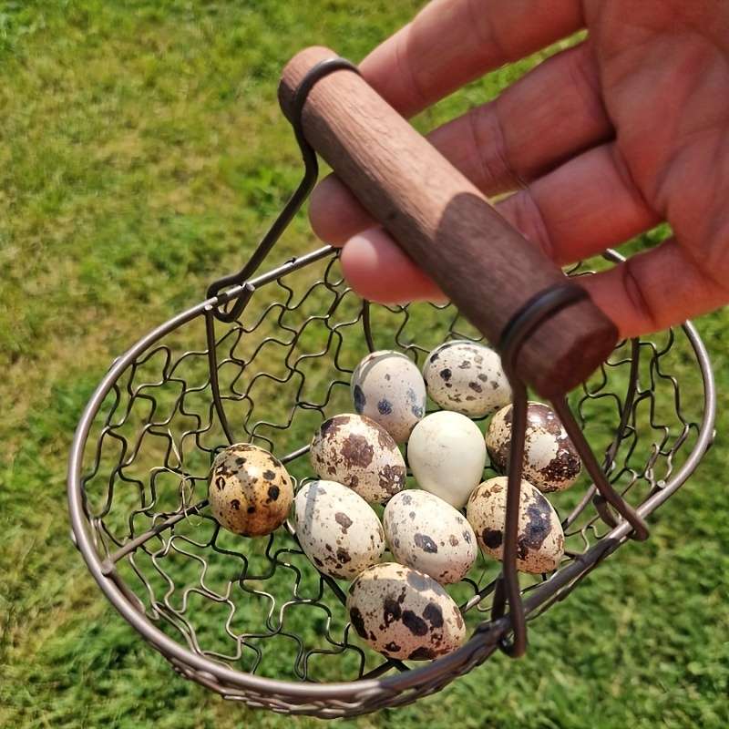 1pc Rustic Farmhouse Style Egg Basket Durable Iron Wood Wire Storage for Eggs Bread Fruit an