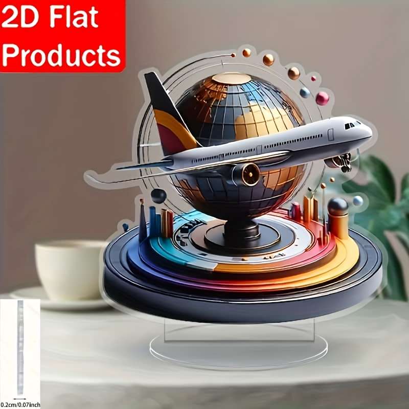1pc 2D Flat  Modern Crystal Airplane Globe Desktop Decor Contemporary Acrylic