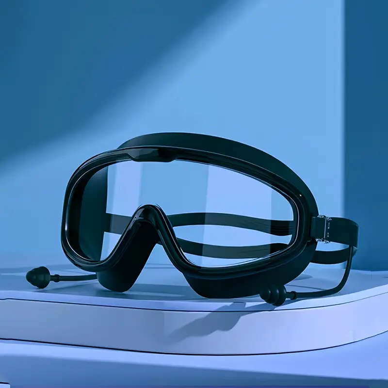 1pc Adult High-Definition Anti-Fog PC Material Swimming Goggles with Waterproof Large Frame Cool PU