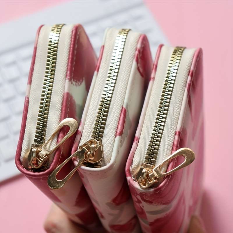 1pc Women'S Floral Print Long Zipper Wallet Large Capacity Synthetic Faux Leather Clutch with Mult