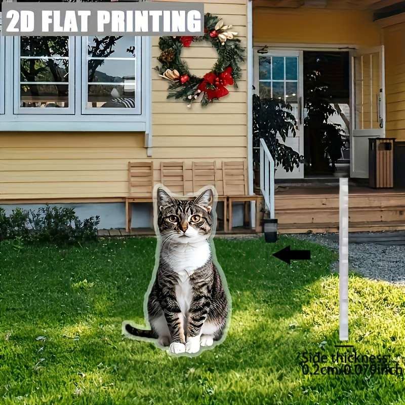 1pc 2D Flat   Charming Acrylic Cat Garden Sign  Printing Weatherproof Windproof Ea
