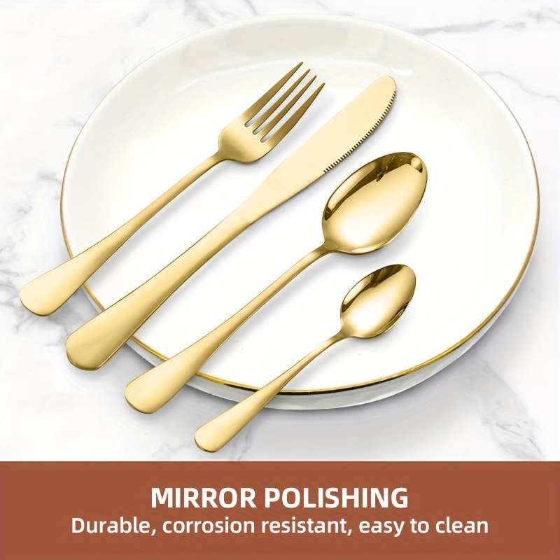 4pcs Golden Tableware Set Knife Fork Spoon Cutlery Set Elegant Golden Stainless Steel Cutlery
