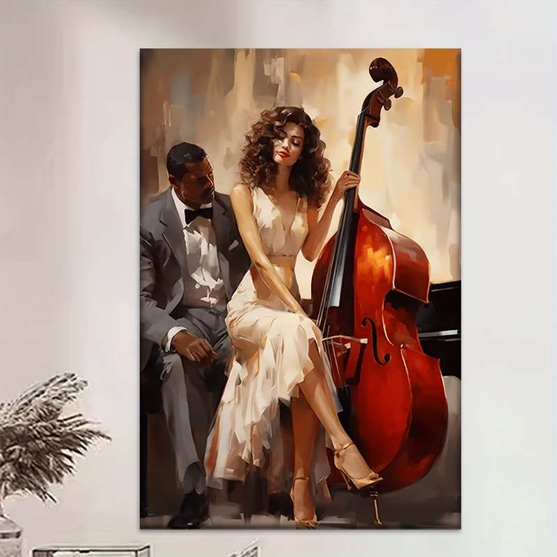 1pc  39.88x59.94 cm Jazz Club Canvas Wall Art Unframed Music Poster with Cellist Pianist Ar