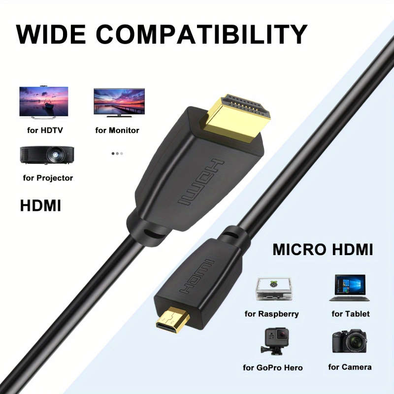 1pc 100cm High-Speed HDTV Cable 2.0/1.4 Gold-Plated Male to Micro 18Gbps Supports 4K 60Hz HDR 3D Up