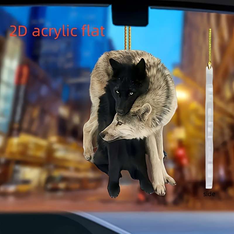 1pc 2D Flat  s Two Wolves in Different Colors  Acrylic Plane Pendant Home Garden Tre