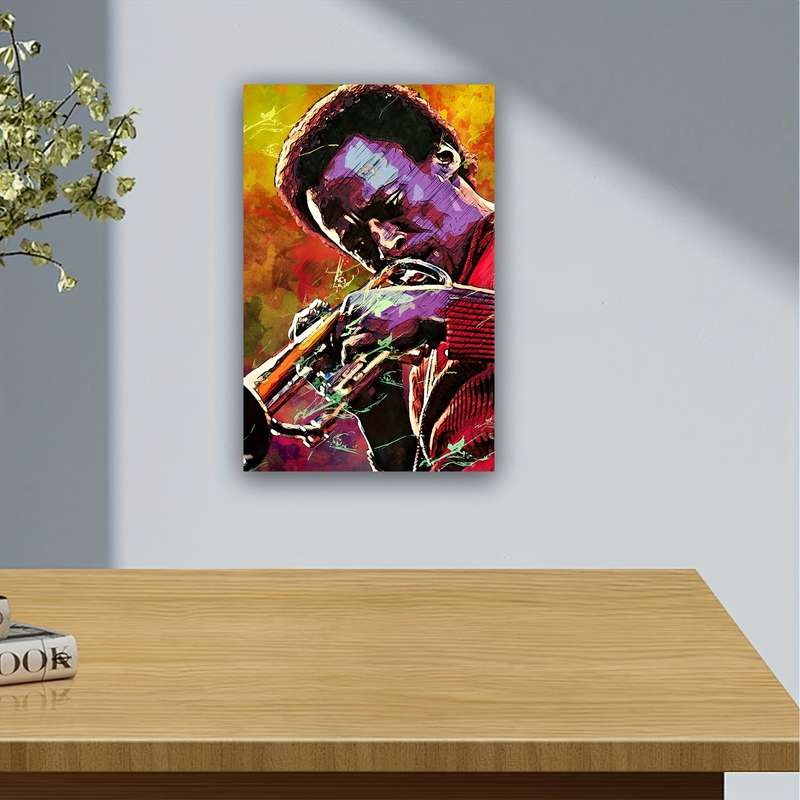 1pc  Frameless Miles Davis Canvas Poster Vibrant Abstract Jazz Art Wall Decor 30.48x45.72 cm