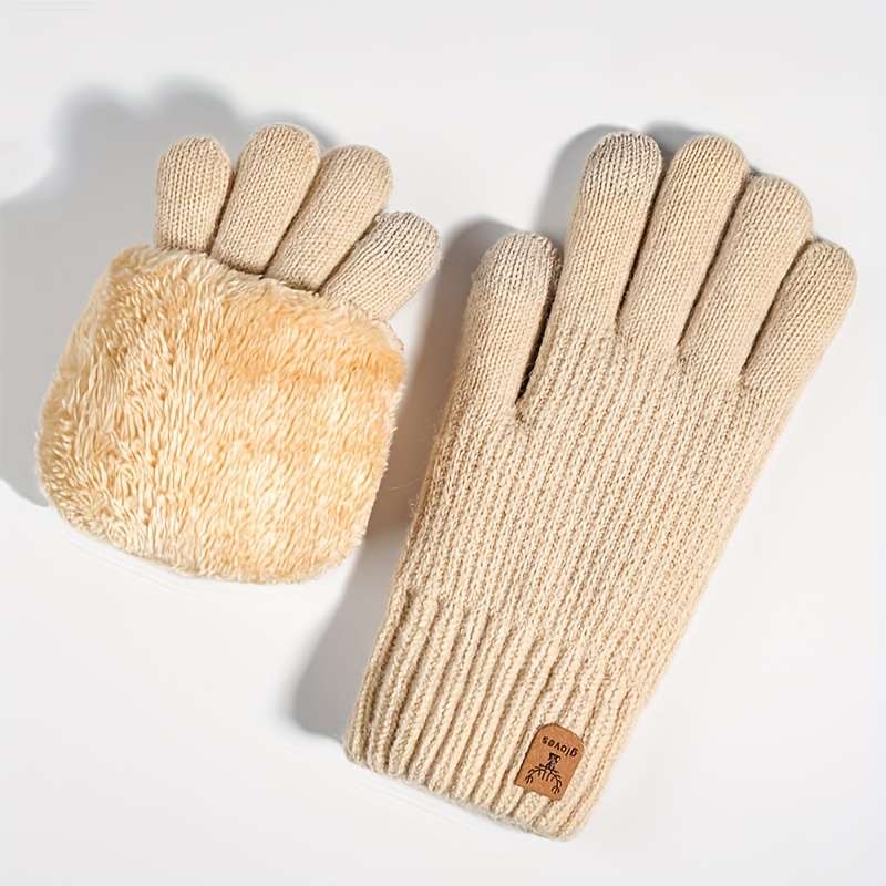 1 Pair Beige Color Warm Gloves