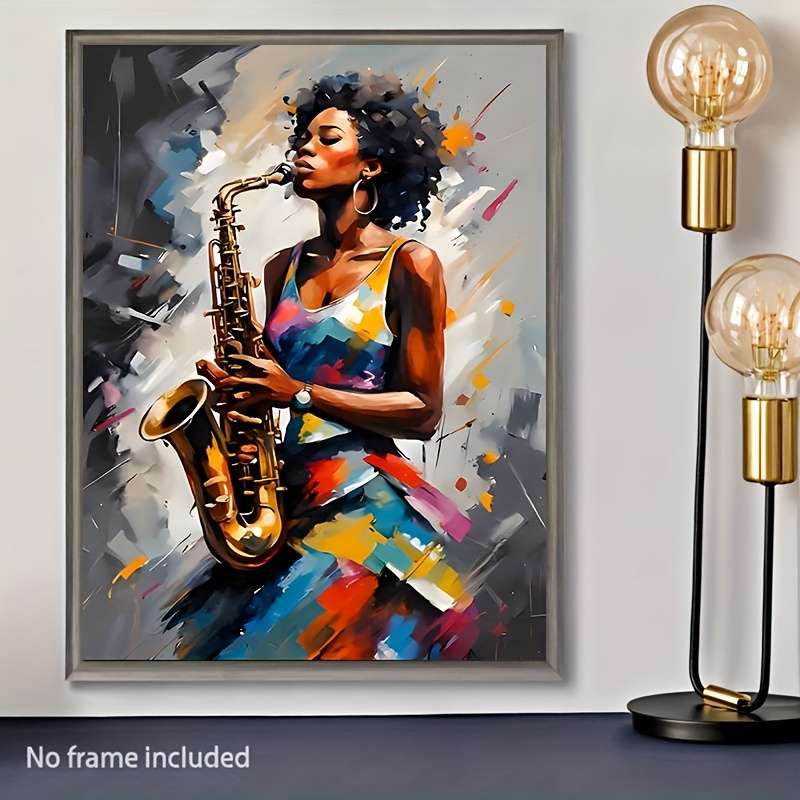 1pc Vibrant Saxophone Player Abstract Jazz Canvas Art Print 30.48x40.64cm Frameless Wall Decor f