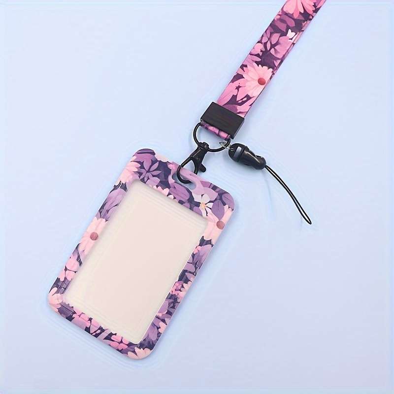 1pc Floral Patterned ID Card Holder Inspired Design Durable Plastic Material
