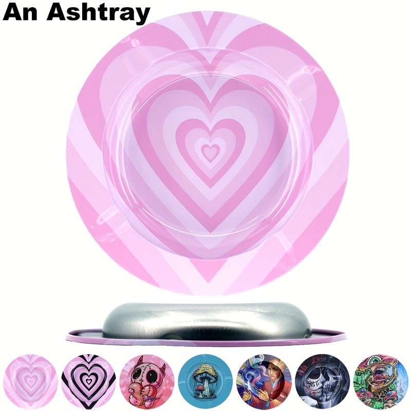 1pc Round Iron Ashtray with Various Patterns Portable High-End Ashtray for Travel Home Outdo
