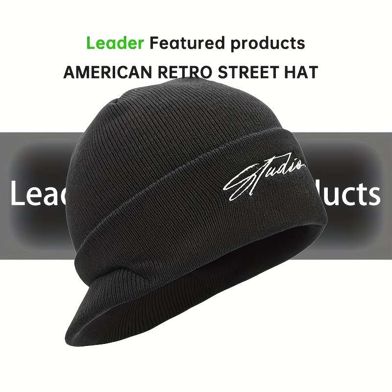 1pc Vintage-Inspired Embroidered Beanie with Brim Perfect for Casual Attire Outdoor Adventures