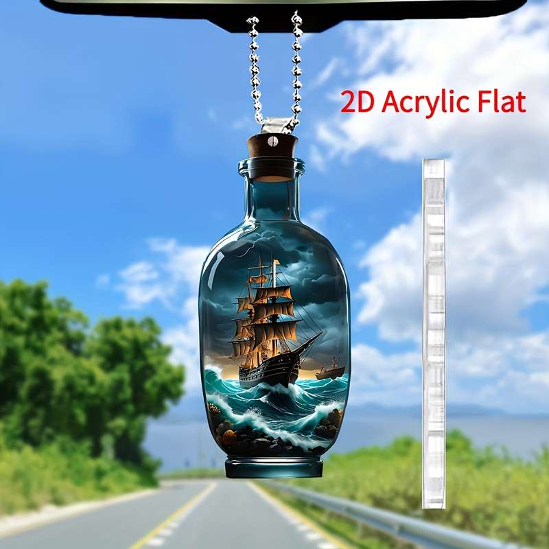 1pc 2D Flat   Acrylic Car Hanging Ornament Vintage Ship in Storm Design Perfect Holiday G