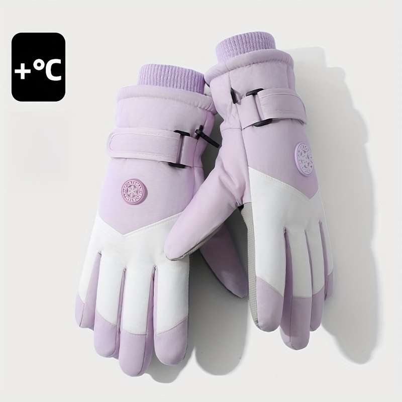 1 Pair Purple And White Warm Gloves