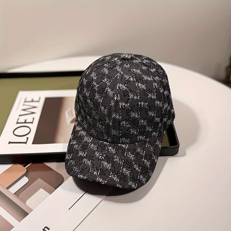 1pc Stylish Unisex Baseball Cap with Rhinestone Lettering Adjustable Snapback Sun Protection Br