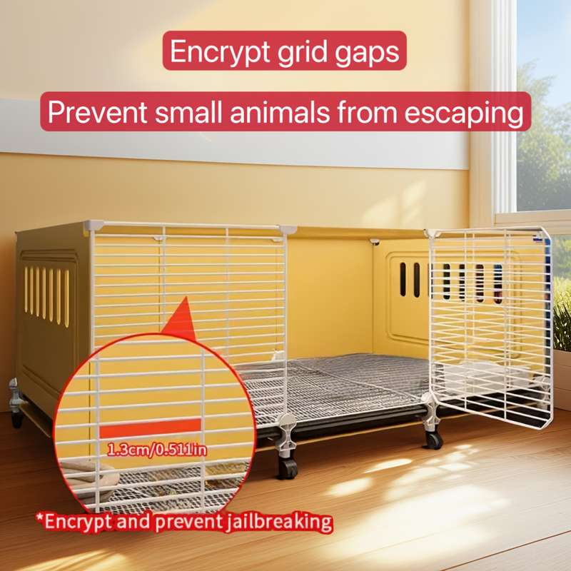 1pc Gray With Wheels Four Grid Pet Cage