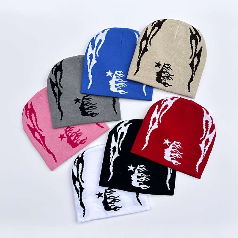 1pc Unisex Sports Skullies Beanies with Hell Star Double-Face Jacquard Design Acrylic Blend with