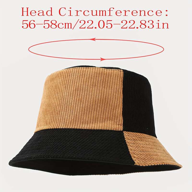 1pc Vintage Corduroy Bucket Hat Reversible Fashionable Two-Tone Design for Casual Attire