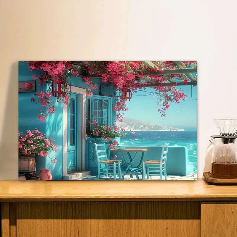 1pc Mediterranean Terrace Canvas Wall Art Frameless Classic Modern Art Deco Style Indoor Outdoor Han