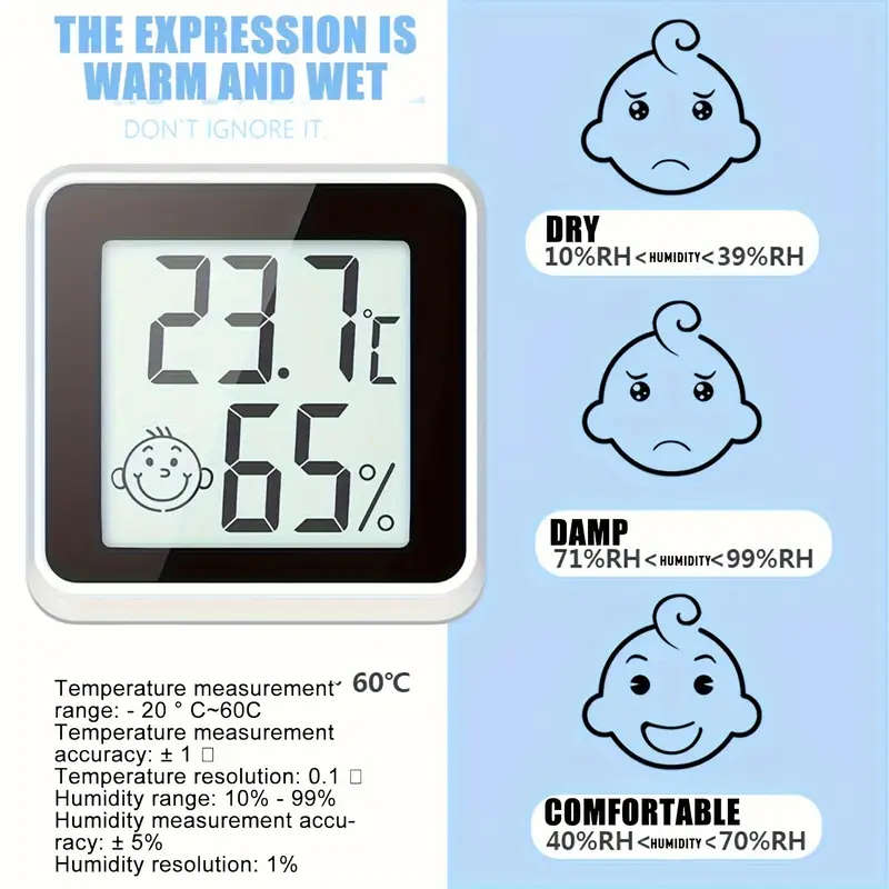 1pc Mini LCD Digital Thermometer Hygrometer Battery-Powered Indoor Humidity Meter with Emoticon Disp